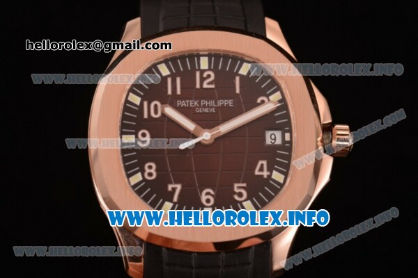 Patek Philippe Aquanaut Clone 3120 Automatic Rose Gold Case with Brown Dial Arabic Number Markers and Black Rubber Strap (BP) - Click Image to Close